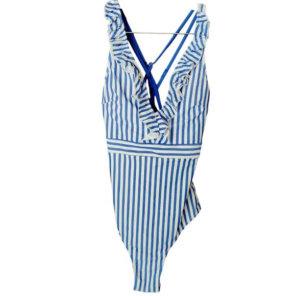 Cupshe Women's Small One Piece Swimsuit Sailor Ruffled Back Cross Nautica - Picture 1 of 10